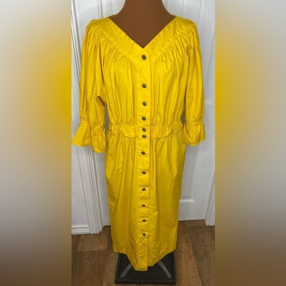 Howard Wolf Yellow Tea Length Dress Button Front Vintage Size 8 - Picture 7 of 13